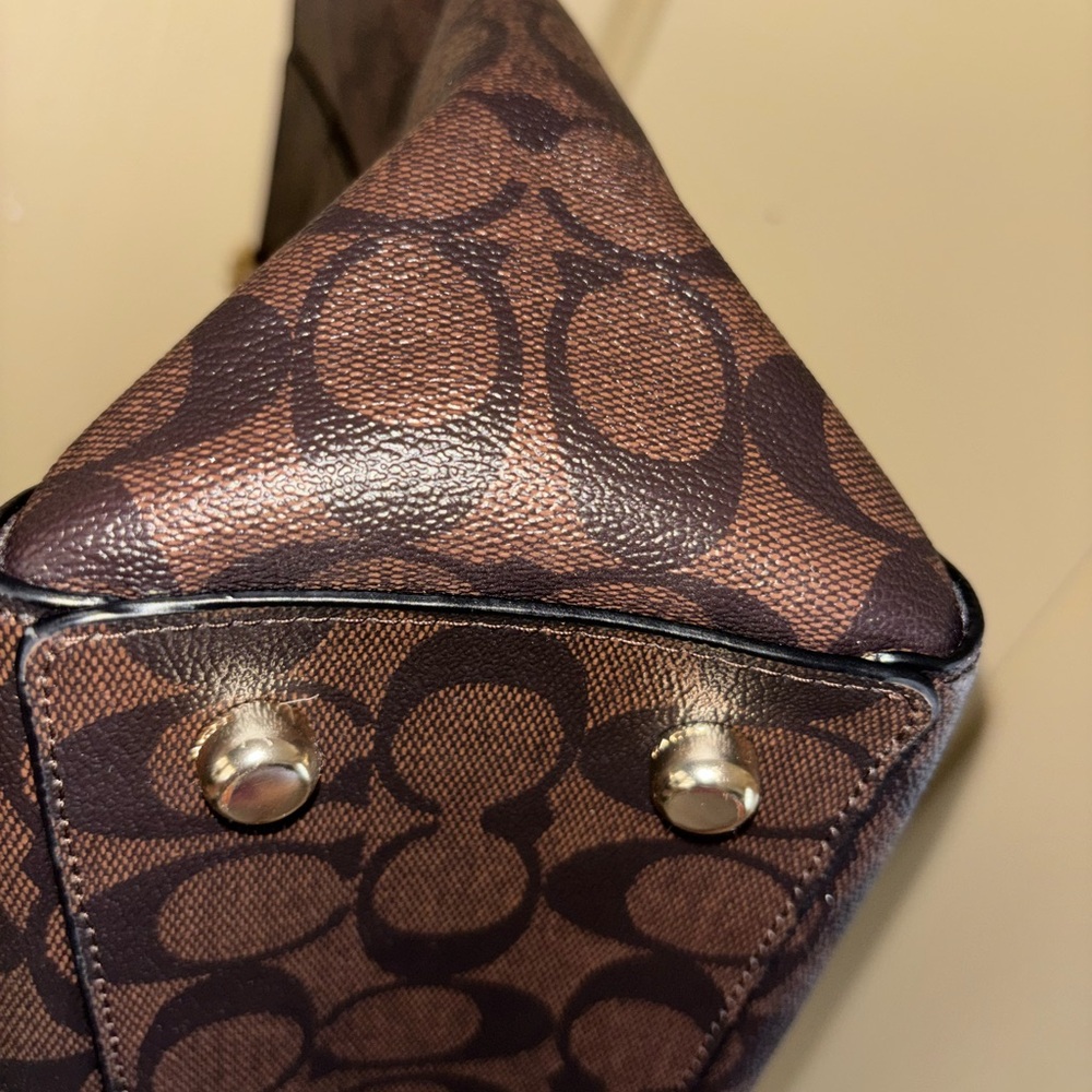 Coach Cammie Dark Brown Tote with Gold Accents W/ Card Case - Picture 10 of 16